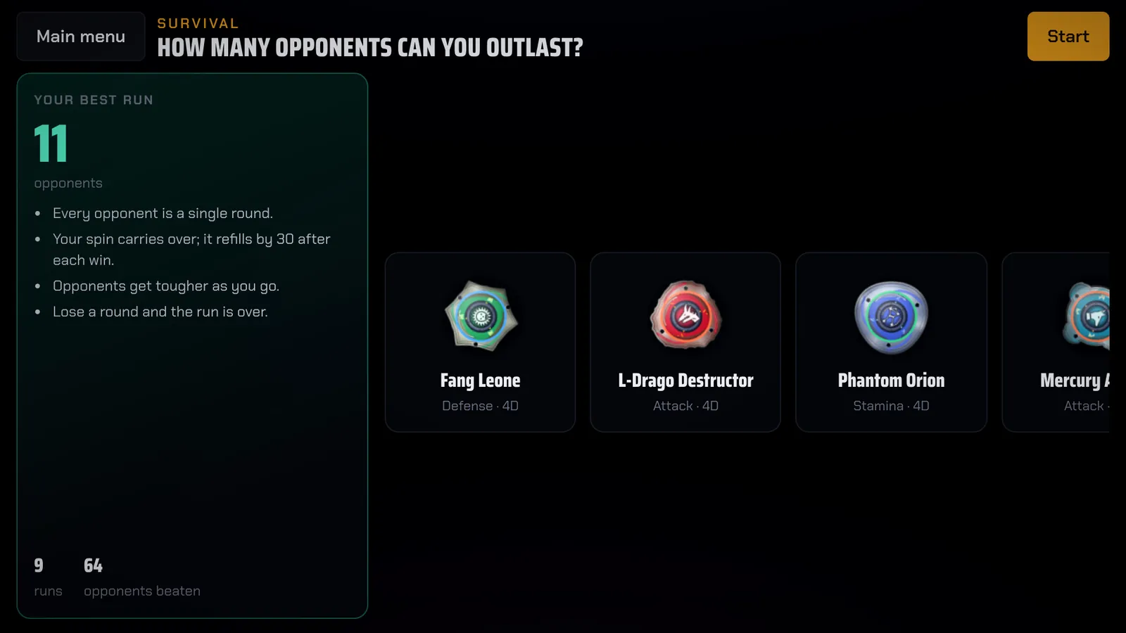 The survival screen and the best run
