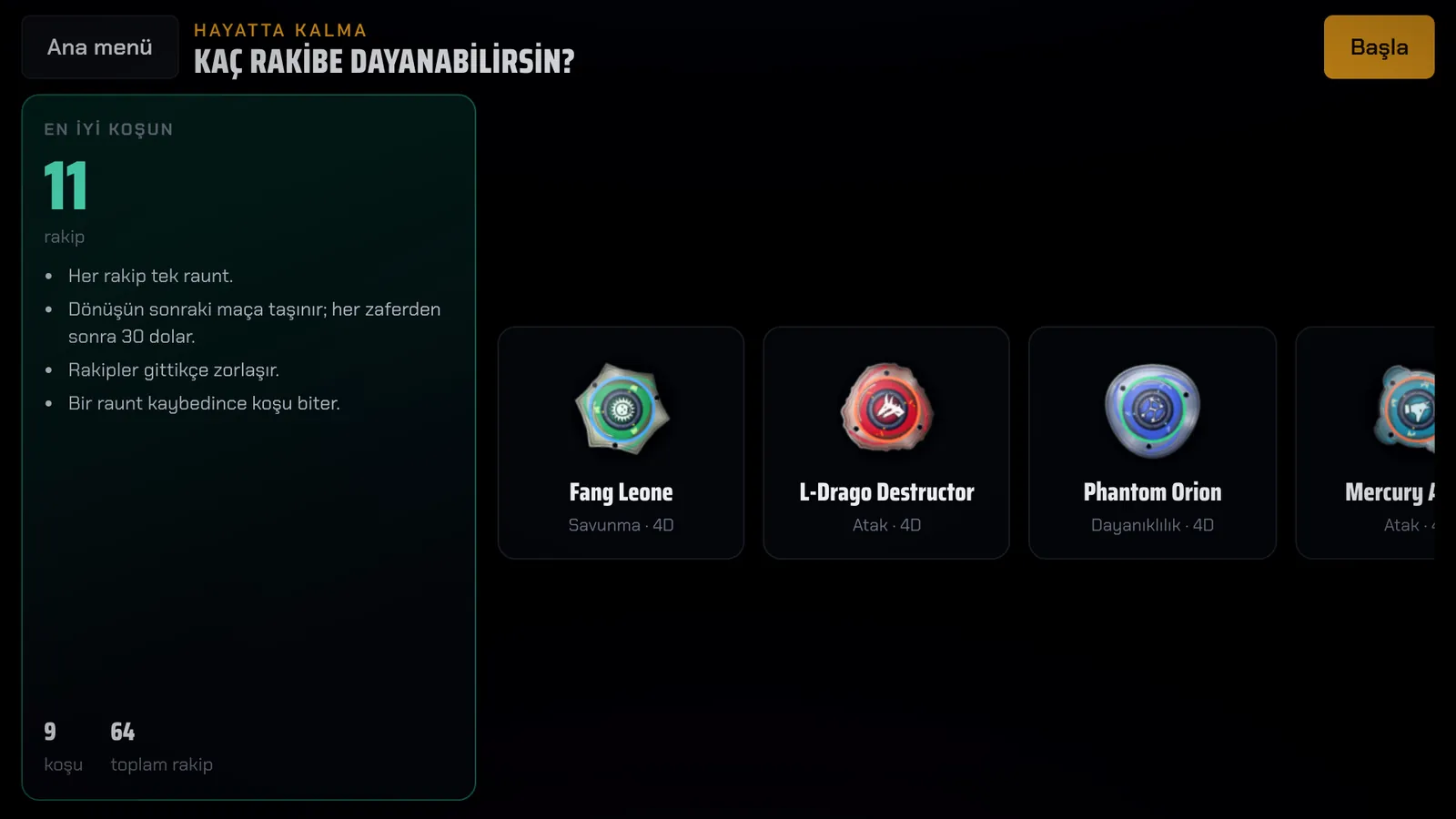 Hayatta kalma ekranı ve en iyi koşu
